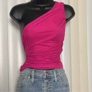 Express Hot Pink One-Shoulder Ruched Crop Top – XL